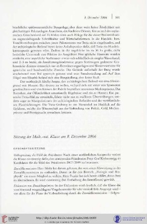 Sitzung der Math.-nat. Klasse am 8. Dezember 2006