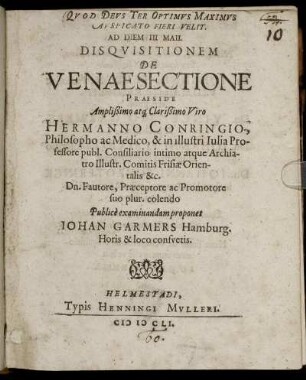 Ad Diem III Maii. Disquisitionem De Venaesectione