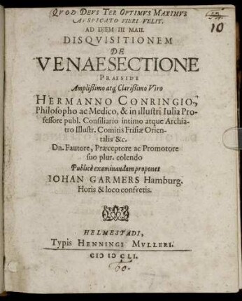 Ad Diem III Maii. Disquisitionem De Venaesectione