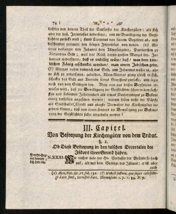 74-108, III. Capitel. Von Befreyung der Kirchengüter von dem Tribut.