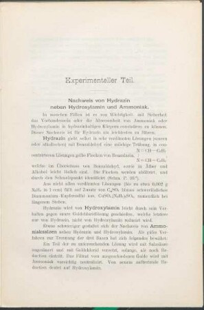 Nachweis von Hydrazin neben Hydroxylamin und Ammoniak.