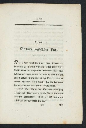 Ueber Berliner weiblichen Putz.