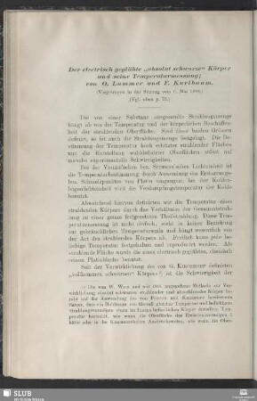 Der electrisch geglühte "absolut schwarze" Körper und seine Temperaturmessung