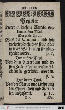 Register derer in diesem Werck vorkommenden Titul