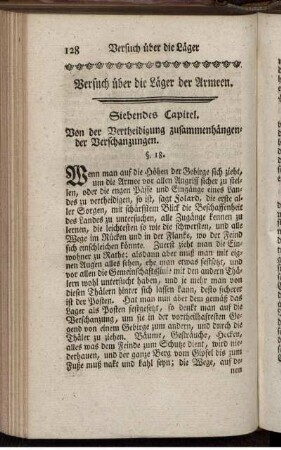 Siebendes Capitel. Von der Vertheidigung zusammenhängender Verschanzungen.