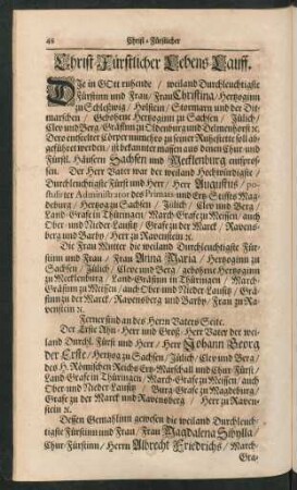 Christ-Fürstlicher Lebens-Lauff.