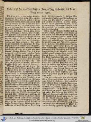 Uebersicht der merkwürdigsten Kriegs-Begebenheiten seit dem Augstmonat 1796.