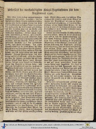 Uebersicht der merkwürdigsten Kriegs-Begebenheiten seit dem Augstmonat 1796.