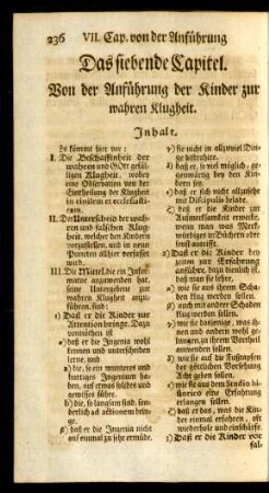 Das siebende Capitel. Von der Anführung der Kinder zur wahren Klugheit