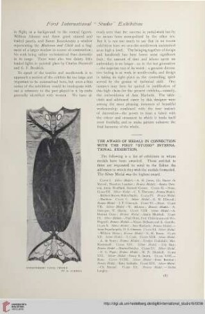 The award of medals in connection with the first "Studio" international exhibition