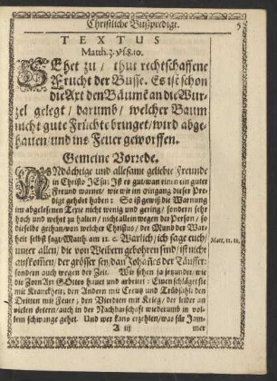 Textus Matth. 3. vs. 8. 10.
