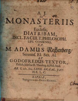De Monasteriis In Ecclesia, Diatribam