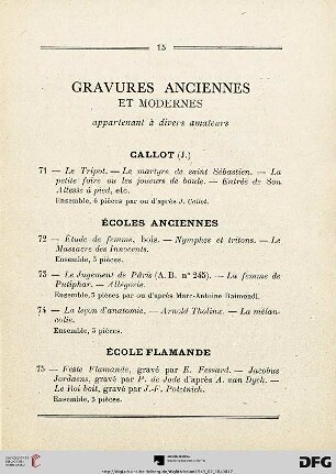 Gravures anciennes et modernes appartenant à divers amaleurs (Nr. 71-211)