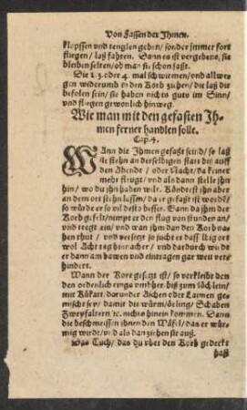 Wie man mit den gefasten Ihmen ferner handlen sollen. Cap. 4.