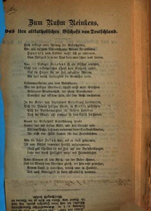 Zum Ruhm Reinkens, des 1ten altkatholischen Bischofs von Deutschland