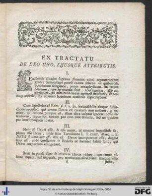 Ex Tractatu De Deo Uno, Ejusque Attributis