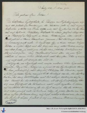 Brief vom 08.05.1921.
