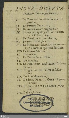 Index Disputationum Theologicarum
