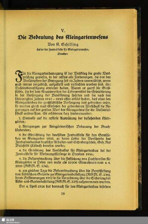 V. Die Bedeutung des Kleingartenwesens