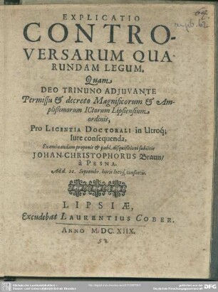 Explicatio controversarum quarundam legum