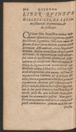 Liber Quintus Dialectices, De Ratione solvendi Argumenta, et de fallaciis.