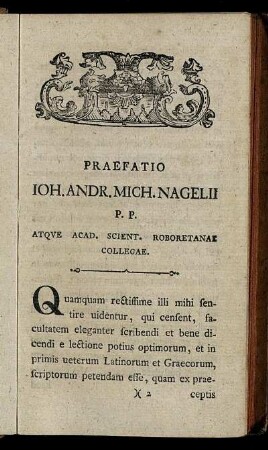 Praefatio Ioh. Andr. Mich. Nagelii