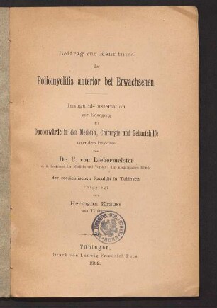 Beitrag zur Kenntniss der Poliomyelitis anterior bei Erwachsenen