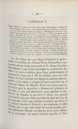 Capítulo V. Llega á Manila el gobernador D. Gomez Perez Dasmarinas, y suprime la Real Audience de las islas. - ...