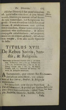 Titulus XVII. De Rebus Sacris, sanctis, & Religiosis.