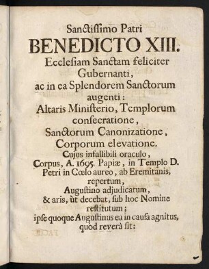 Sanctissimo Patri Benedicto XIII.