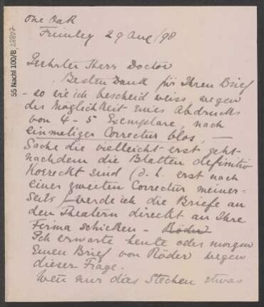 Brief an B. Schott's Söhne : 29.08.1898