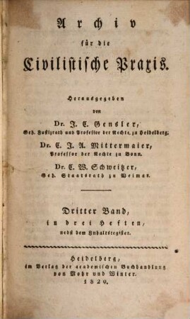 Archiv für die civilistische Praxis. 3, 3. 1820