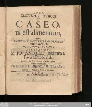 Discursus Physicus De Caseo, ut est alimentum