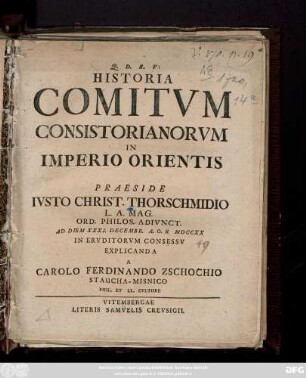 Historia Comitvm Consistorianorvm In Imperio Orientis