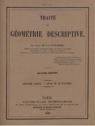 Partie 2: Traité de géométrie descriptive. Deuxième Partie