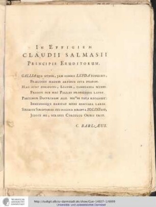 In Effigiem Claudii Salmasii Principis Eruditorum
