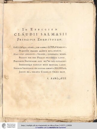 In Effigiem Claudii Salmasii Principis Eruditorum