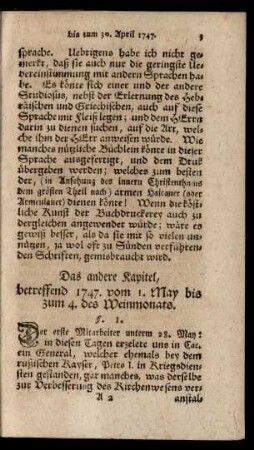 Das andere Kapitel, betreffend 1747. vom 1. May bis zum 4. des Weinmonats