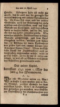 Das andere Kapitel, betreffend 1747. vom 1. May bis zum 4. des Weinmonats