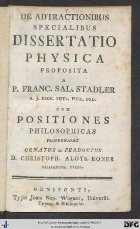 De Adtractionibus Specialibus : Dissertatio Physica