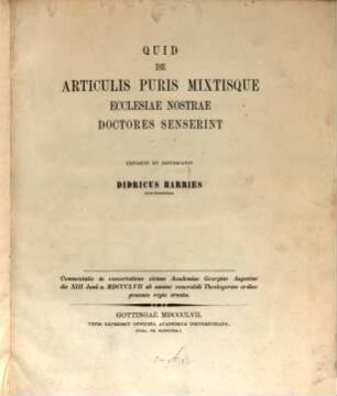 Quid de articulis puris mixtisque ecclesiae nostrae doctores senserint