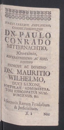 Nobilissimo, Amplissimo, Consultissimoque ...