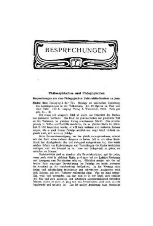 Besprechungen : Philosophisches und Pädagogisches