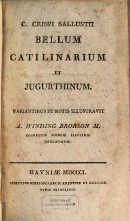 C. Crispi Sallustii Bellum Catilinarium Et Jugurthinum