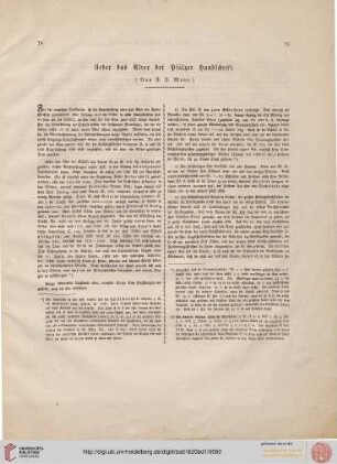 Ueber das Alter der Pfälzer Handschrift