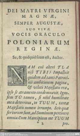 Dei Matri Virgini Magnae, Semper Augustae, Suo Vivae Vocis Oraculo Poloniarum Reginae