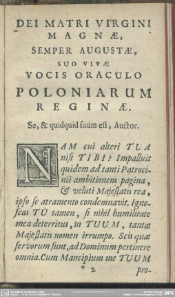 Dei Matri Virgini Magnae, Semper Augustae, Suo Vivae Vocis Oraculo Poloniarum Reginae