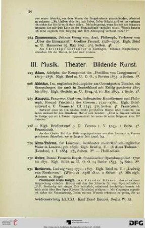 III. Musik. Theater. Bildende Kunst (Nr. 225-345)