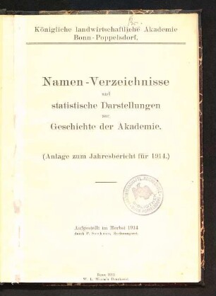Namen-Verzeichnisse und statistische Darstellungen zur Geschichte der Akademie