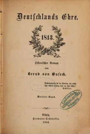 Deutschlands Ehre 1813 : Historischer Roman, 3